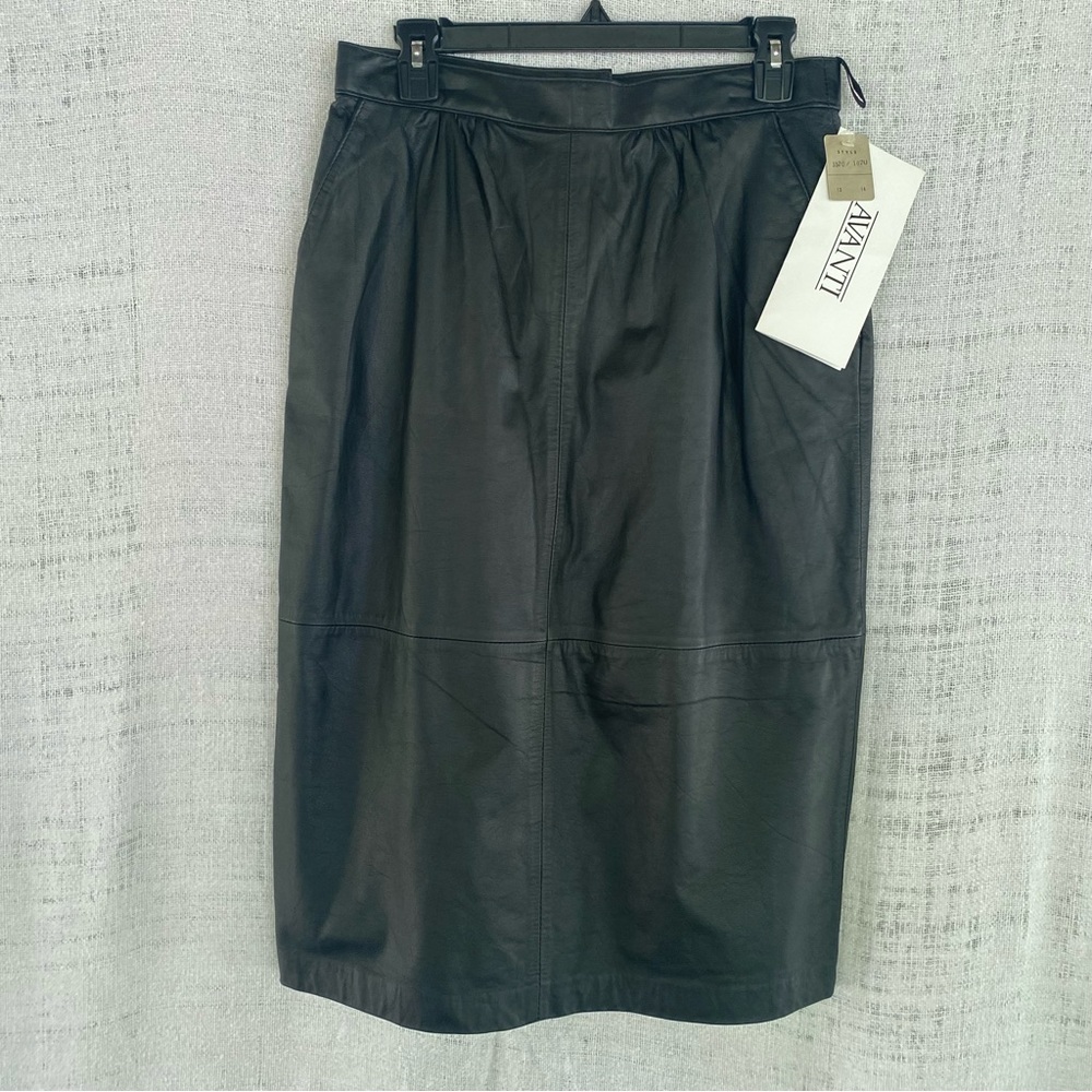 NWT AVANTI Vintage Black Leather Midi Skirt Size 14